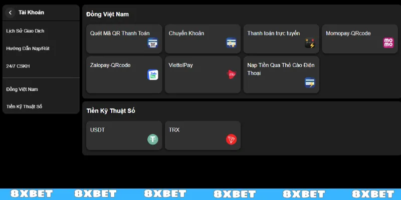 Các cách thức nạp tiền 8XBET cho newbie