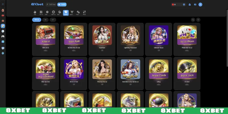 Kho game bài 8XBET phong phú, đầy lôi cuốn